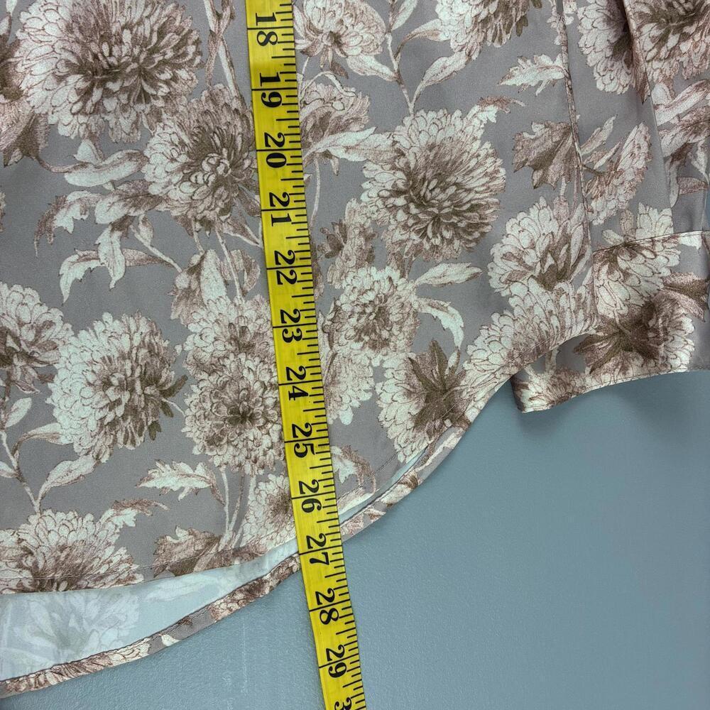 Elie. Elie Tahari Silky Neutral Gray Tan Floral Print Blouse Sz Lg - Picture 9 of 9